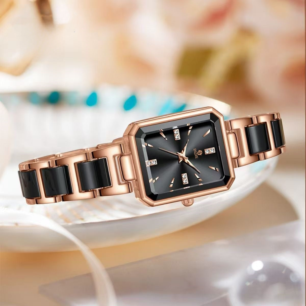A luxurious square-shaped women's watch