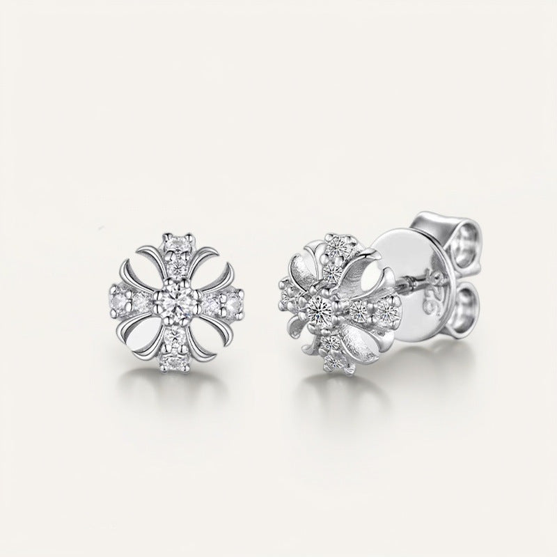 Sparkling Cross Flower Moissanite Earrings