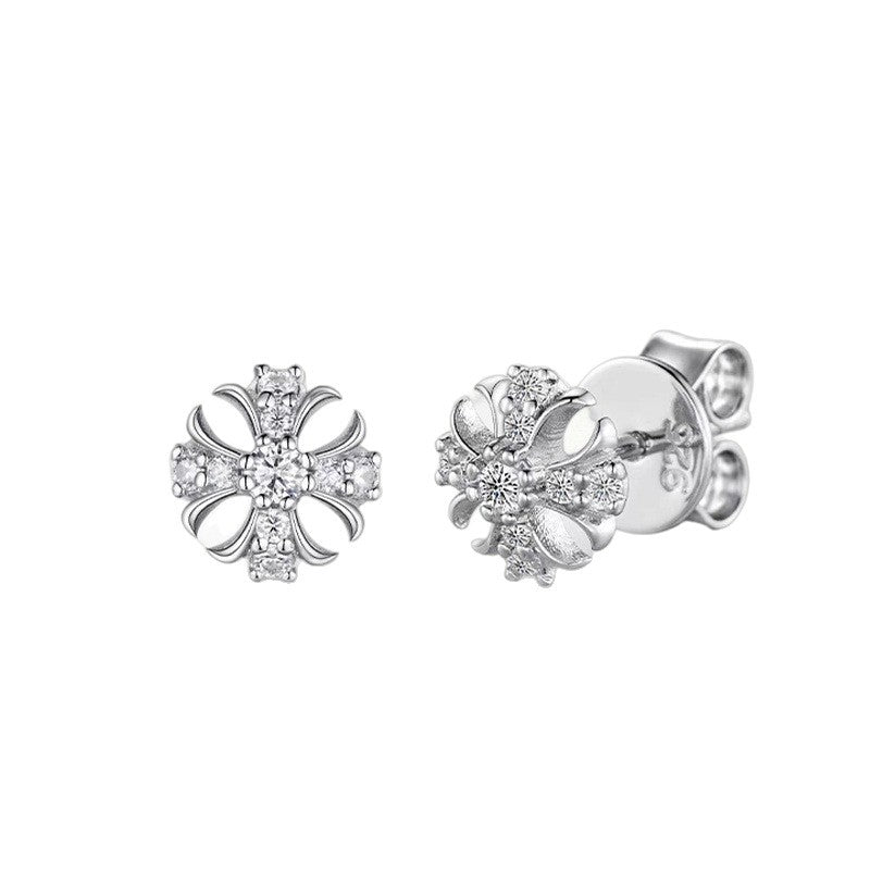 Sparkling Cross Flower Moissanite Earrings