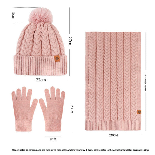 Winter Knitted Hat Scarf Gloves Set