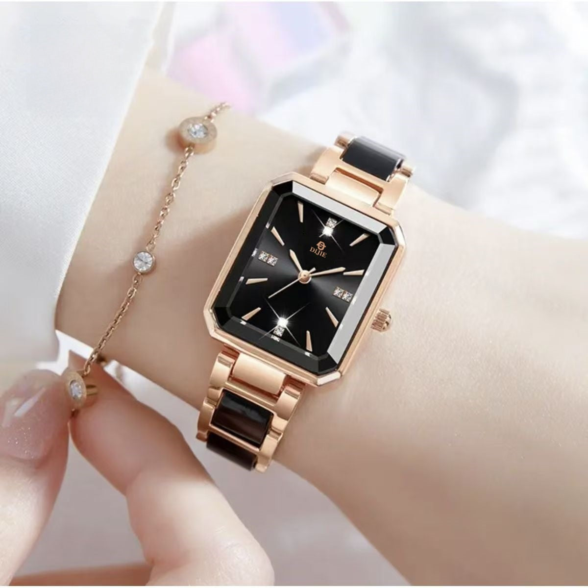 A luxurious square-shaped women's watch