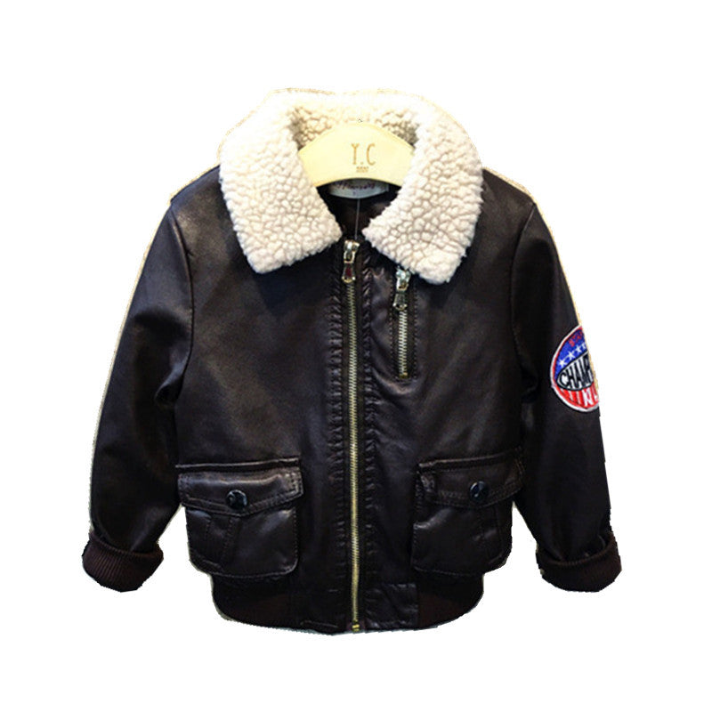 Children's Clothing Boys Leather Jacket 2018 New Autumn And Winter Thickening Children's 2-3-4-5-6 Years Old PU Leather Jacket Tide
