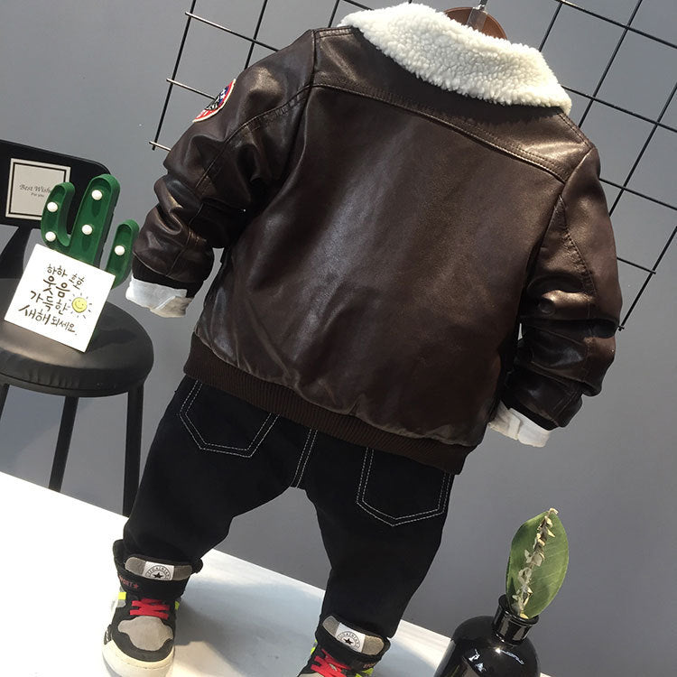 Children's Clothing Boys Leather Jacket 2018 New Autumn And Winter Thickening Children's 2-3-4-5-6 Years Old PU Leather Jacket Tide