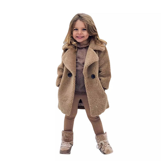 European And American Cross-border Children's Clothing New Autumn And Winter Coat Middle-aged Children's Fur Coat Imitation Cashmere Large Grain Lapel Windbreaker
