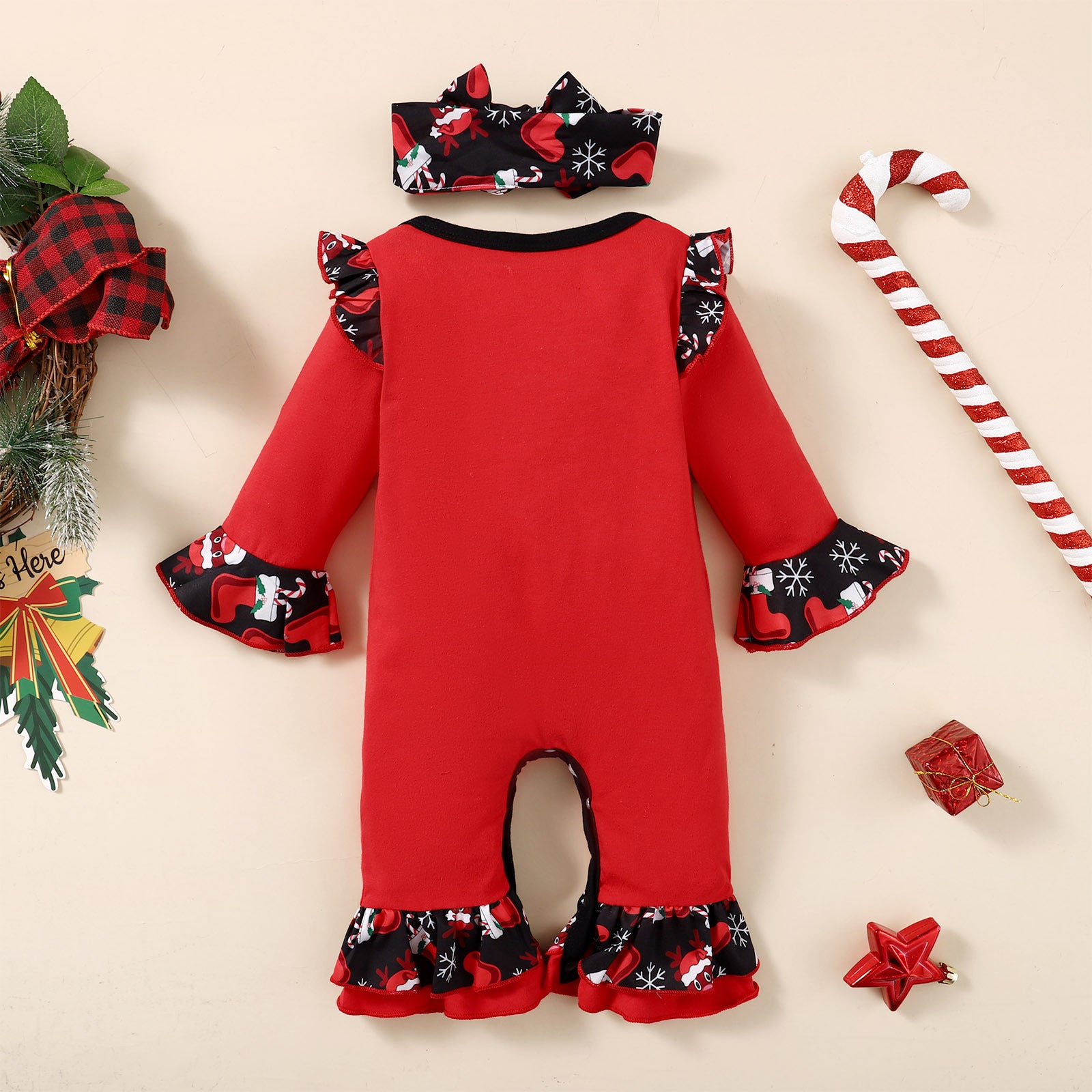 Cross-border New Christmas Girls Autumn Long-sleeved Printing And Turban Two-piece Foreign Trade Children's Clothing Hot Batch