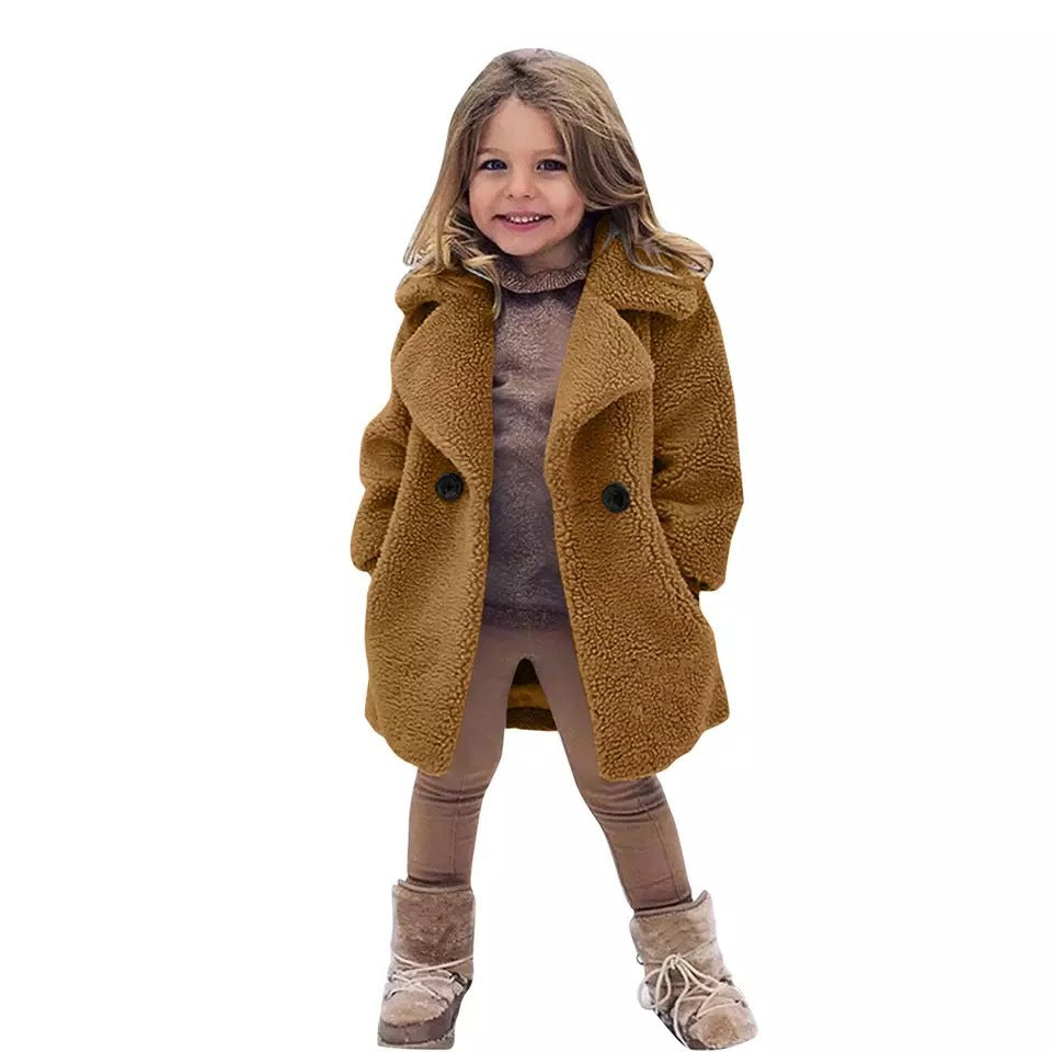 European And American Cross-border Children's Clothing New Autumn And Winter Coat Middle-aged Children's Fur Coat Imitation Cashmere Large Grain Lapel Windbreaker