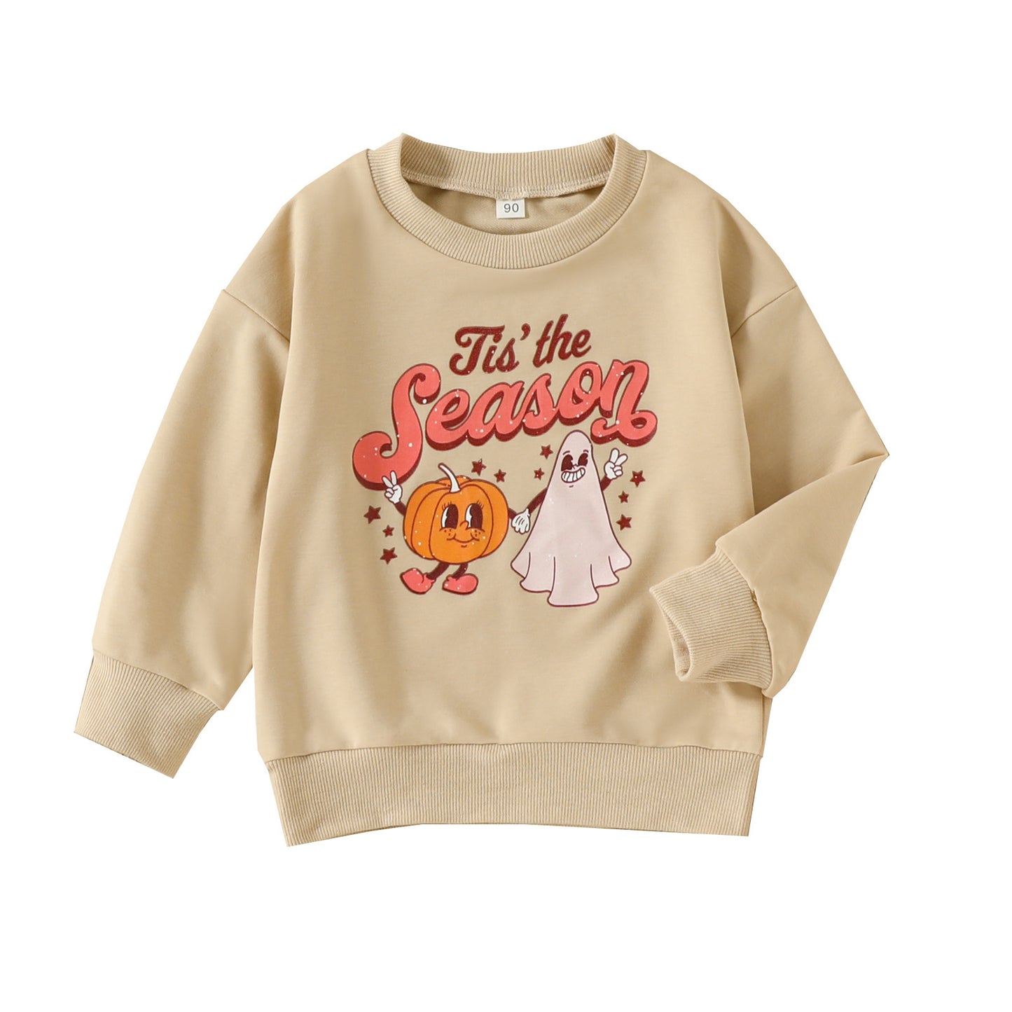 2024 New Halloween Cartoon Printed Children's Sweater-Beige European And American Cross-border Hot Spot