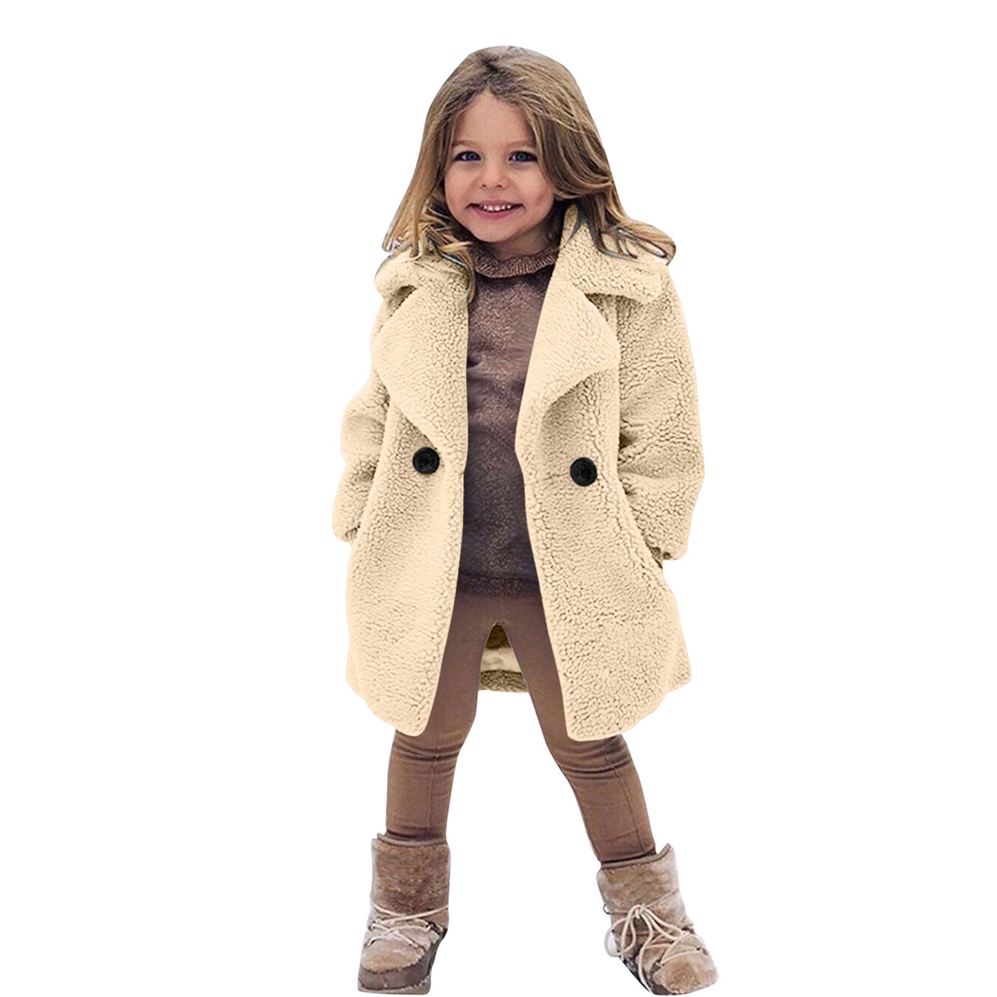 European And American Cross-border Children's Clothing New Autumn And Winter Coat Middle-aged Children's Fur Coat Imitation Cashmere Large Grain Lapel Windbreaker