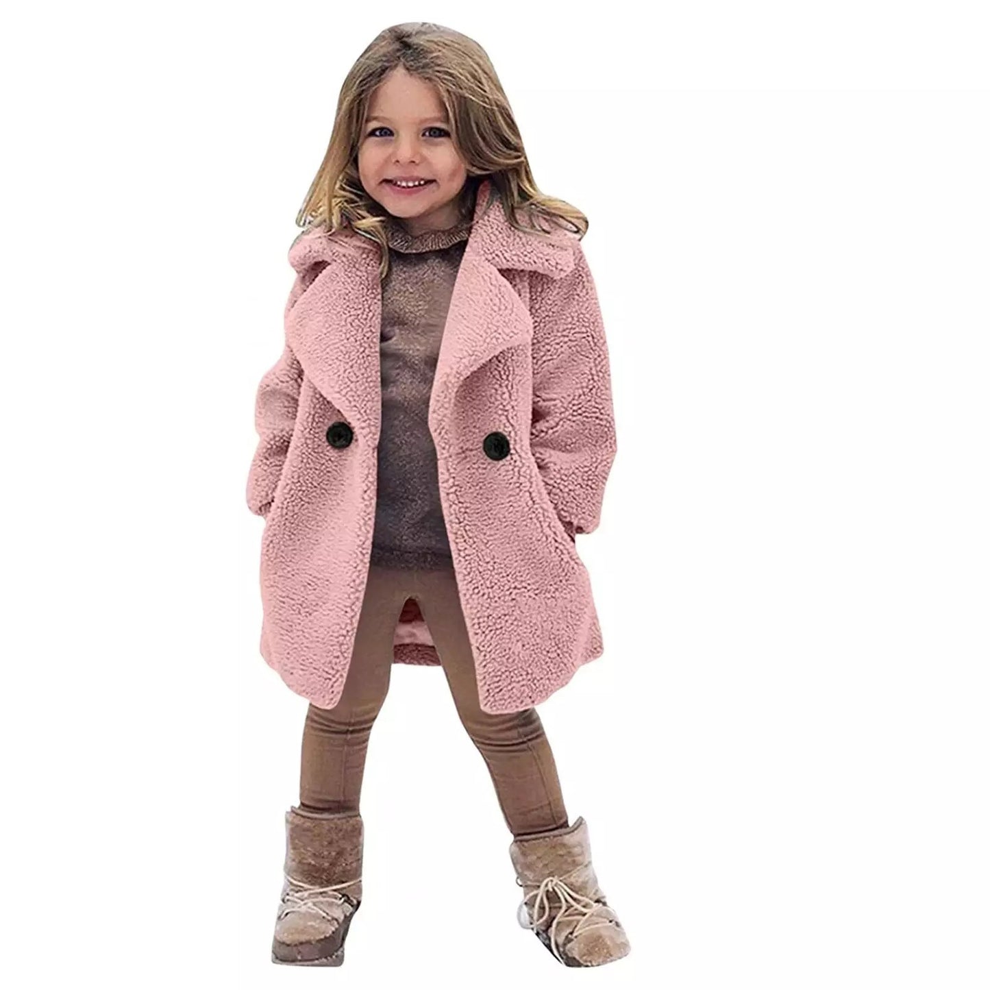European And American Cross-border Children's Clothing New Autumn And Winter Coat Middle-aged Children's Fur Coat Imitation Cashmere Large Grain Lapel Windbreaker