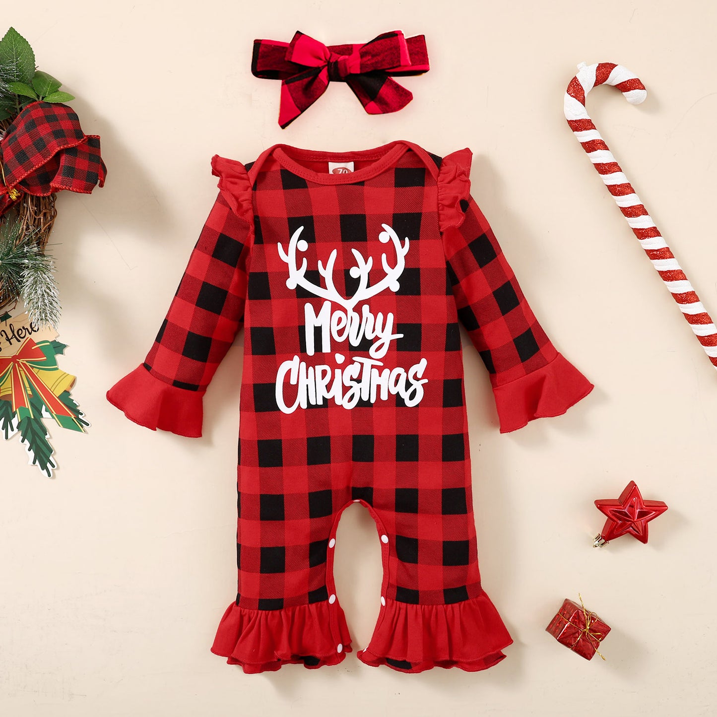 Cross-border New Christmas Girls Autumn Long-sleeved Printing And Turban Two-piece Foreign Trade Children's Clothing Hot Batch