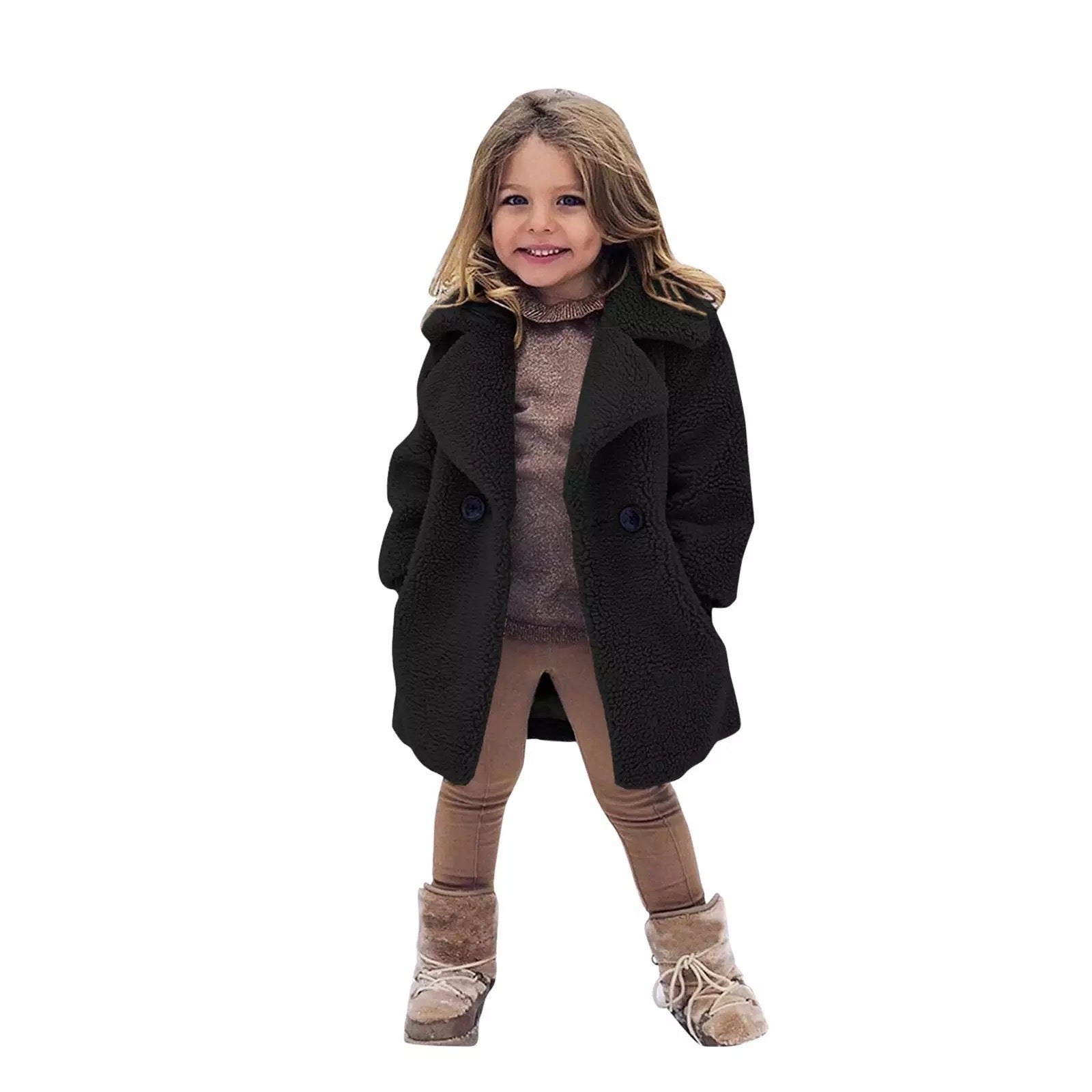 European And American Cross-border Children's Clothing New Autumn And Winter Coat Middle-aged Children's Fur Coat Imitation Cashmere Large Grain Lapel Windbreaker