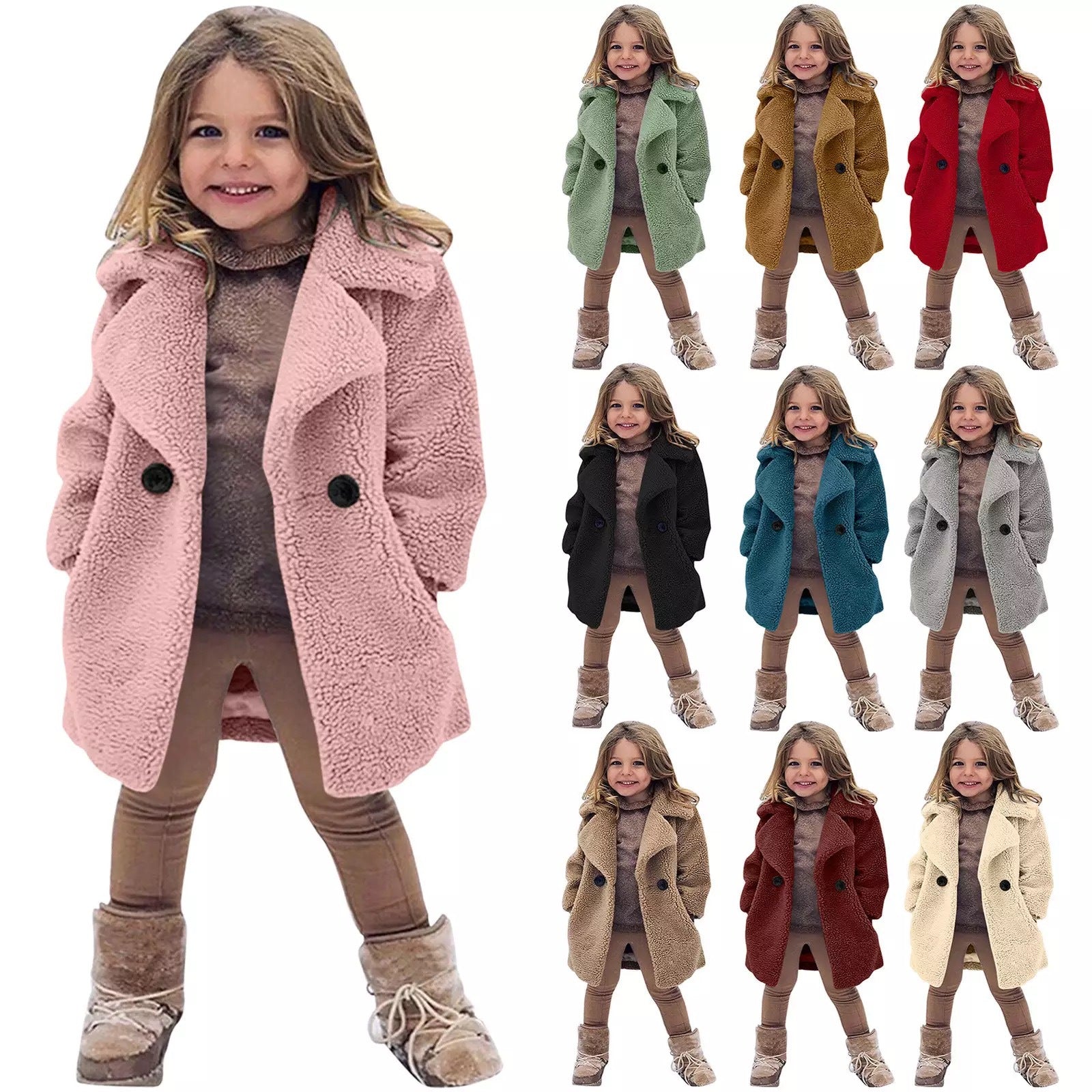 European And American Cross-border Children's Clothing New Autumn And Winter Coat Middle-aged Children's Fur Coat Imitation Cashmere Large Grain Lapel Windbreaker