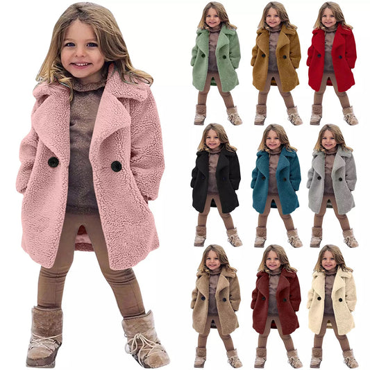European And American Cross-border Children's Clothing New Autumn And Winter Coat Middle-aged Children's Fur Coat Imitation Cashmere Large Grain Lapel Windbreaker