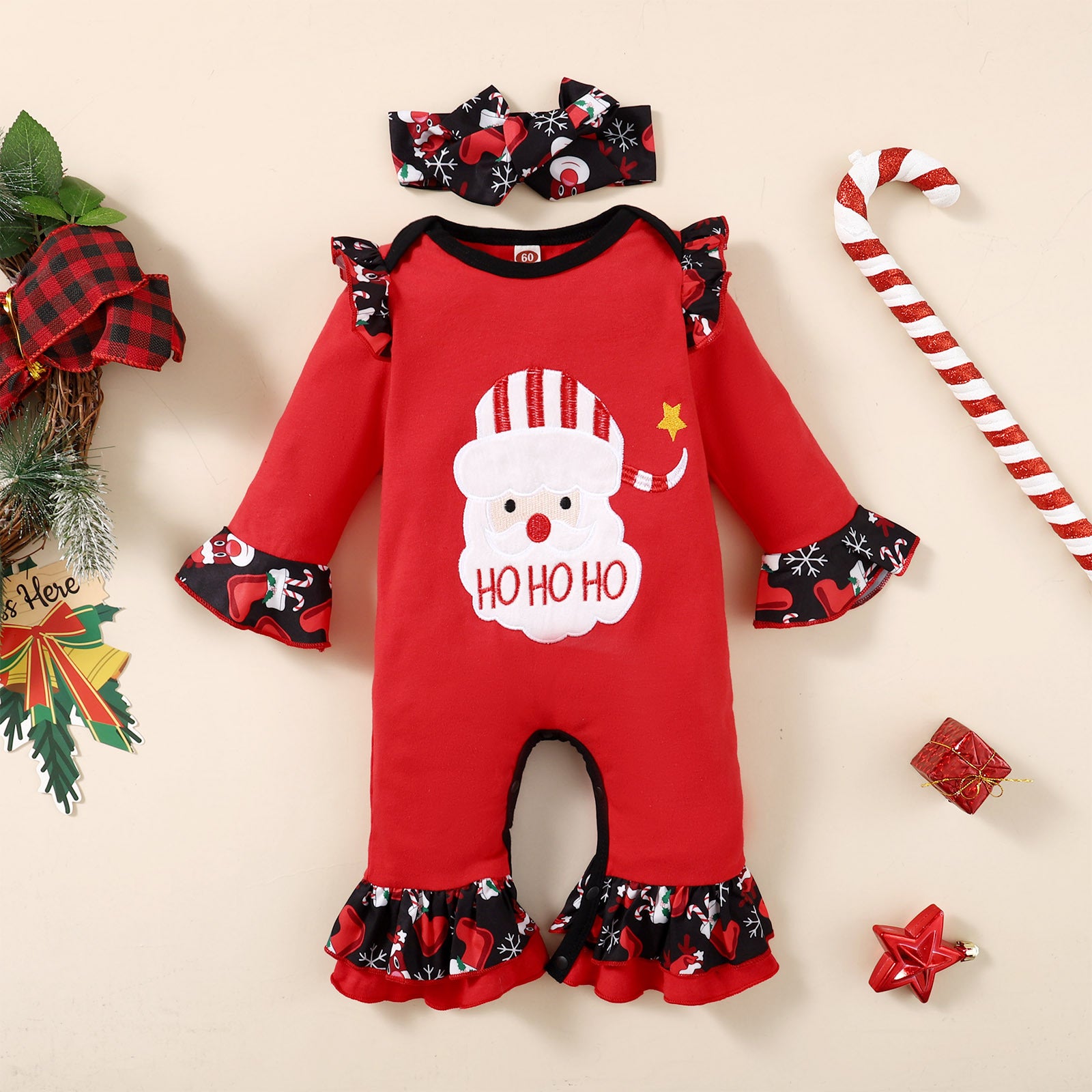 Cross-border New Christmas Girls Autumn Long-sleeved Printing And Turban Two-piece Foreign Trade Children's Clothing Hot Batch