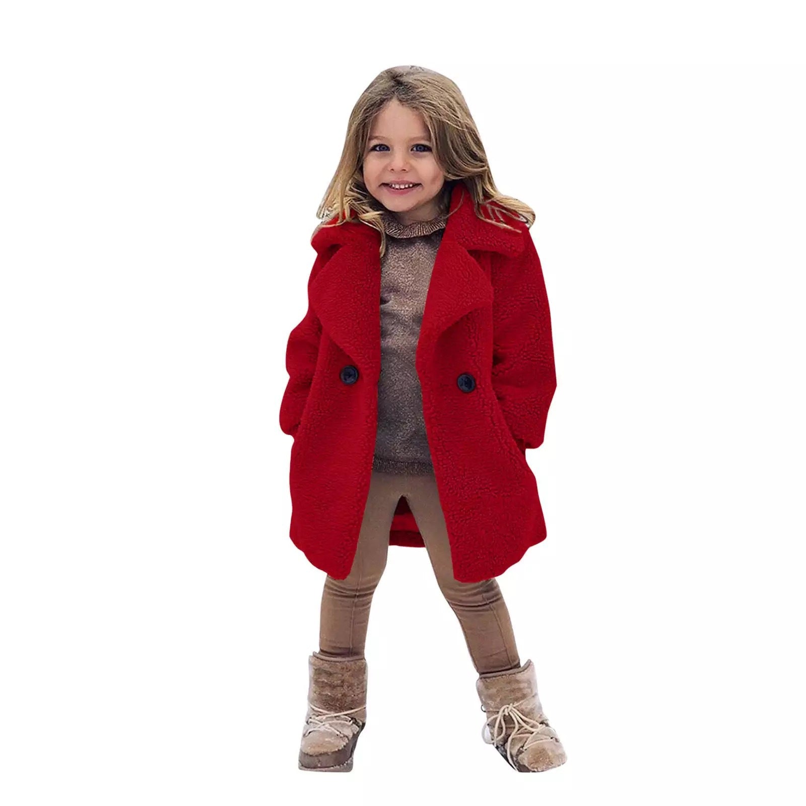 European And American Cross-border Children's Clothing New Autumn And Winter Coat Middle-aged Children's Fur Coat Imitation Cashmere Large Grain Lapel Windbreaker
