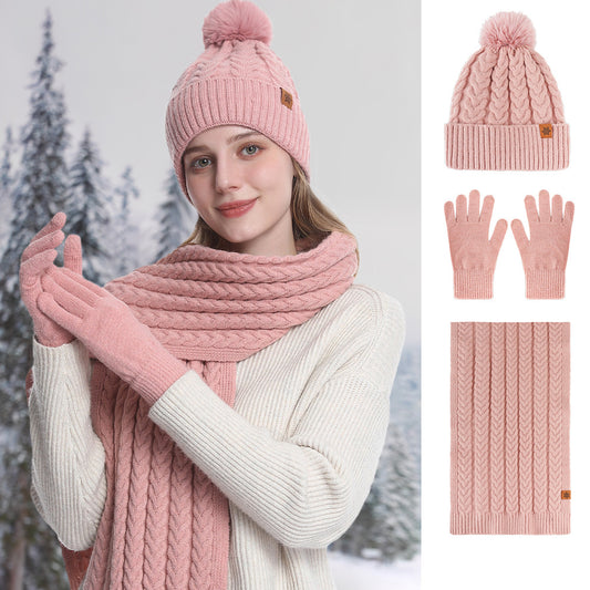 Winter Knitted Hat Scarf Gloves Set