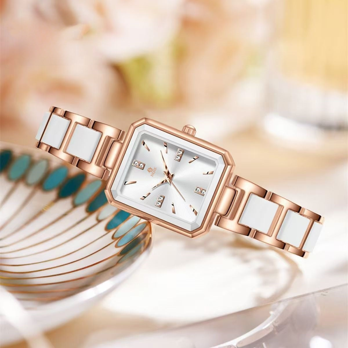 A luxurious square-shaped women's watch